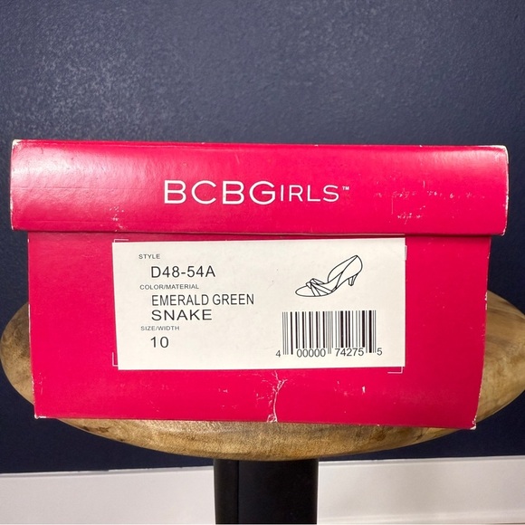 BCBGirls Emerald Green Turquoise Snake Open Toe Heels, Size 10 - Picture 10 of 10